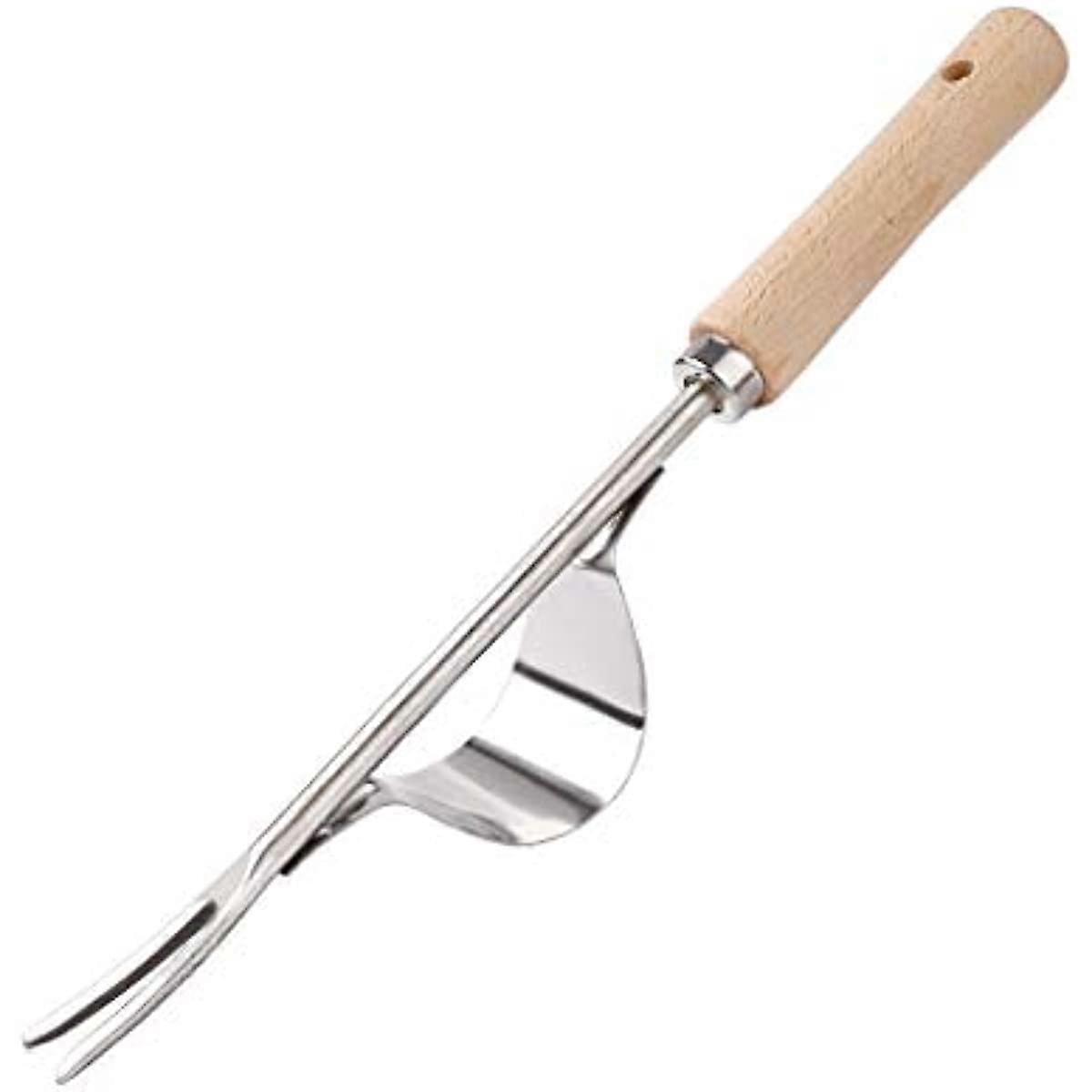 Garden Hand Weeder Stainless Steel Manual Weed Puller with Natural Wooden Handle Gardening Fork Tool for Weeding and Removing Dandelions, Thistles and