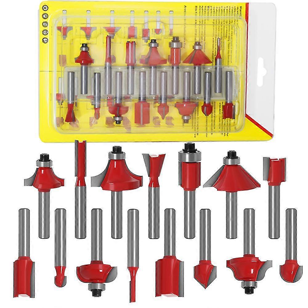 15pcs 6.35mm Shank Router Bits Kit Set Tungsten Carbide Router Bits Profile Carbide Woodworking Tool