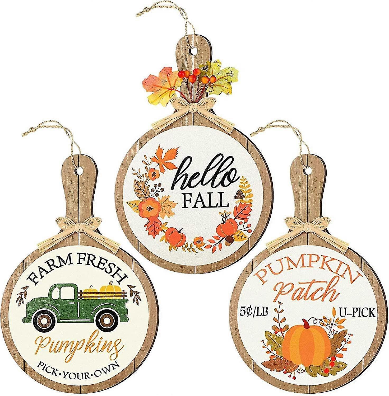 3 Pcs Fall Decor Signs Pumpkin Hanging Board