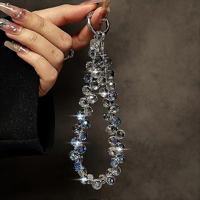 Sparkling Crystal Beaded Phone Lanyard - Universal Clip-On with Shimmering Blue Accents - Secure, Elegant & Durable Wrist Strap for All Smartphones -