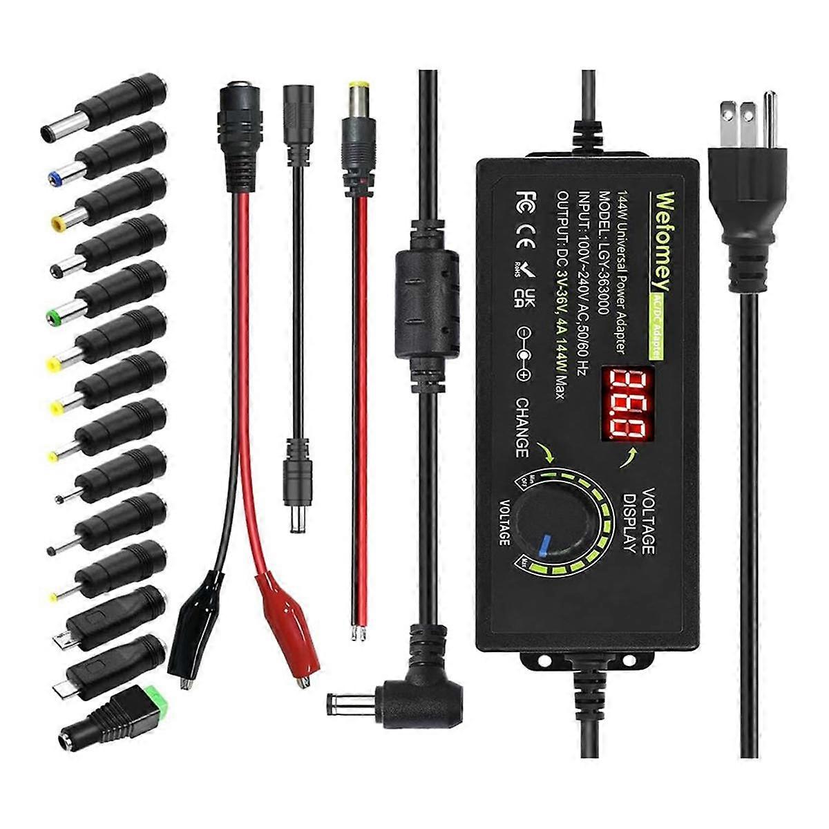 3-36V 4A 144W universel strømforsyning 3V 5V 6V 9V 12V 15V 18V 20V 24V 30V 36V justerbar variabel kobling AC / DC EU-stik