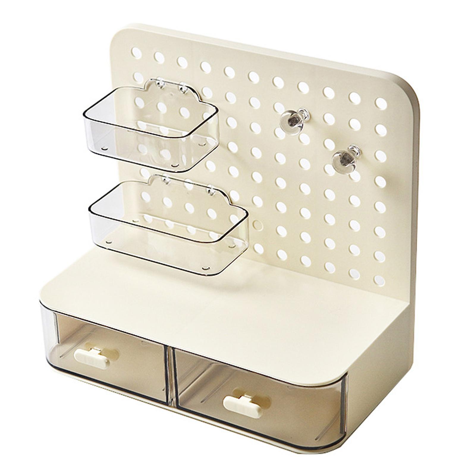 Pegboard Desktop Organizer Simple Multifunctional Plastic Storage Rack with Drawers for Stationery Headbands Cream