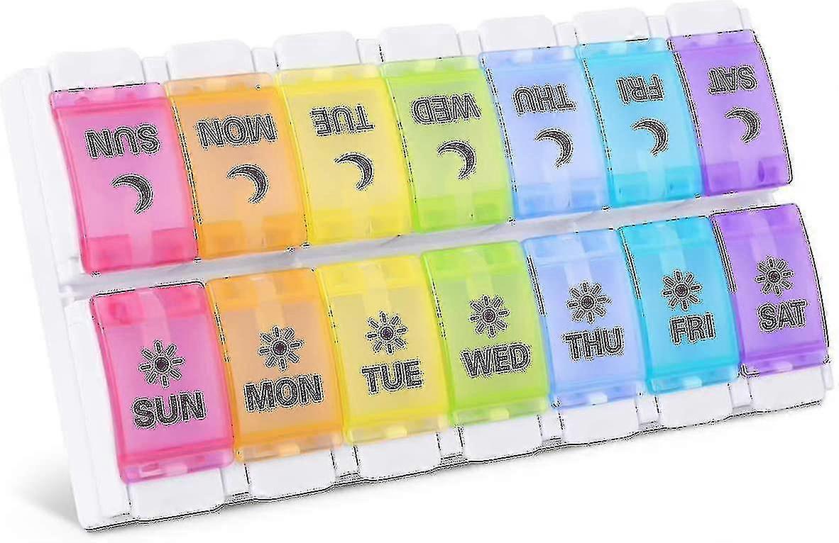 Large 7 Day Pill Organizer 2 Times A Day, Push Button Pill Box, Vitami