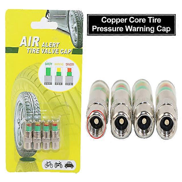4pcs Car Tire Pressure Gauge Indicator Alert Monitoring Valve Indicator Valve Detection Cap Sensor Tire External Tools Kit