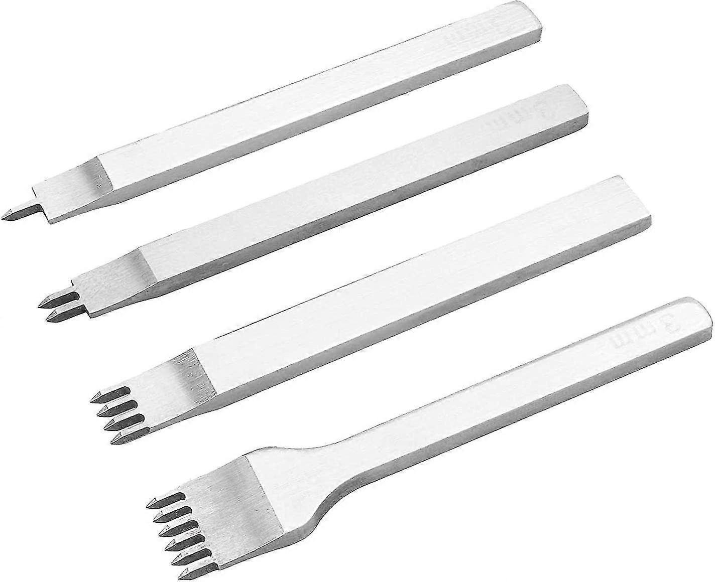 Leather Stitching Tool,leather Chisel,1/2/4/6 Prong Punch Hole Tools,for Diy Lacing Stitching Chisel Leather(3 Mm)4pcs)