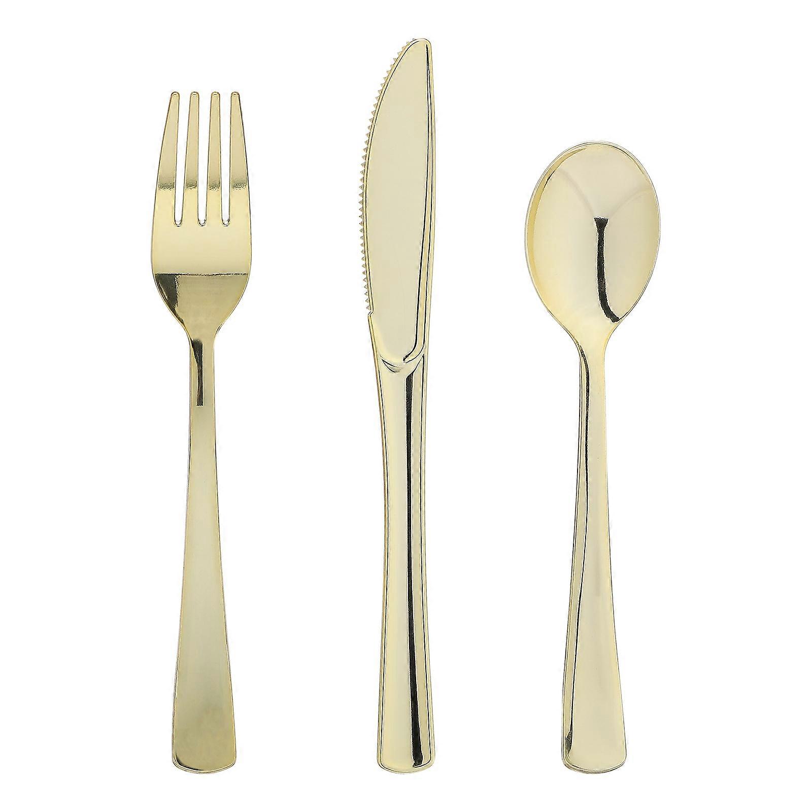 16pcs Gold Plastic Silverware Dinnerware Flatware Utensils Set for Party, Wedding,Birthday