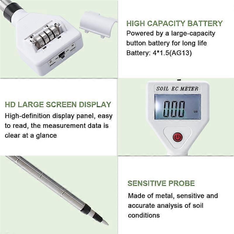 Professional Soil EC Meter 0-1999Us/cm High Precision Metal Probe ATC Conductivity Tester Detector for Flowers Farmland