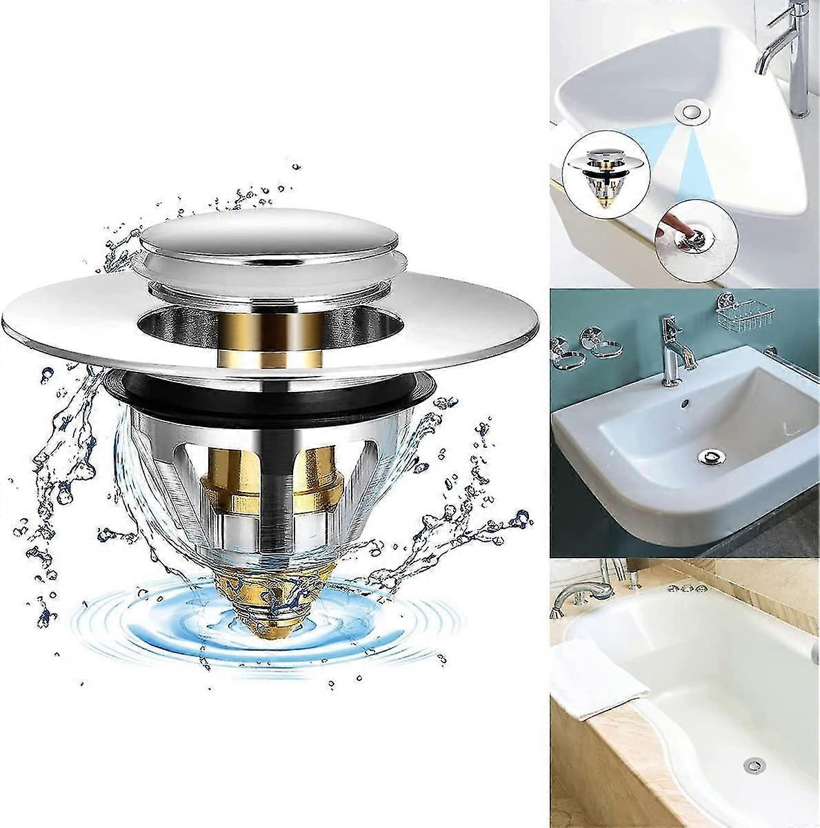 Universal Pop-Up Sink Plug, Anti-Clog Drain Filter, for 38 - 41mm Drain Holes