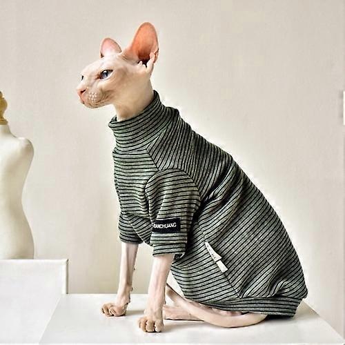 Fantasia de Gato Sphynx Retro Listrada Tricotada Escovada Interna Outono Inverno Botomming Camisa Roupas Sem Pêlos para Gato Devon Rex