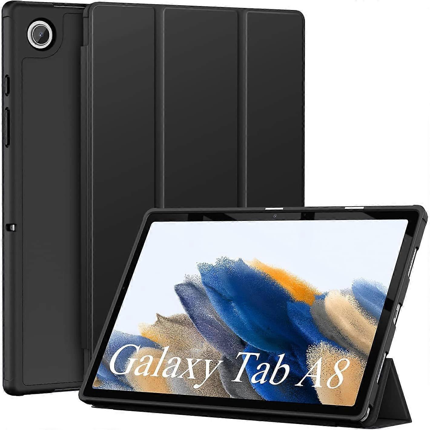 (Black) Samsung Galaxy Tab A8 10.5-inch 2021 Silicone Tablet Case (SM-X205N/X200N), ultra-thin shell, PU leather case with bracket function, suitable