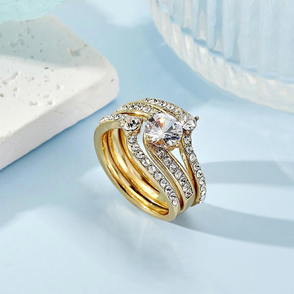 Gold Irregular Shape Zirconia Inlaid Women's Statement Ring Set