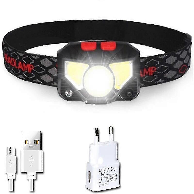 6 Modes Handfress Motion Sensor Powerful Led Headlight Headlamp Head Lamp Cob Flashlight Torch Head Light For Camping, Fishing