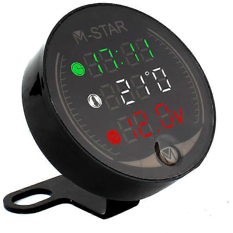 Voltage Tester, 4 in 1 MTB Voltmeter + Electronic Clock + Thermometer + Digital LED Stopwatch, Black