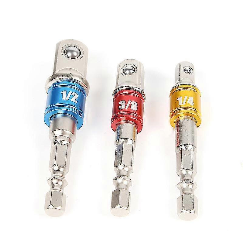 Power Hand Tools Driver Extension Socket Adapter Sets, Hex Shank Bit Square Nut Driver Set Power Drill Cordless Impact Sockets Bit Set Adapter3pcs,col