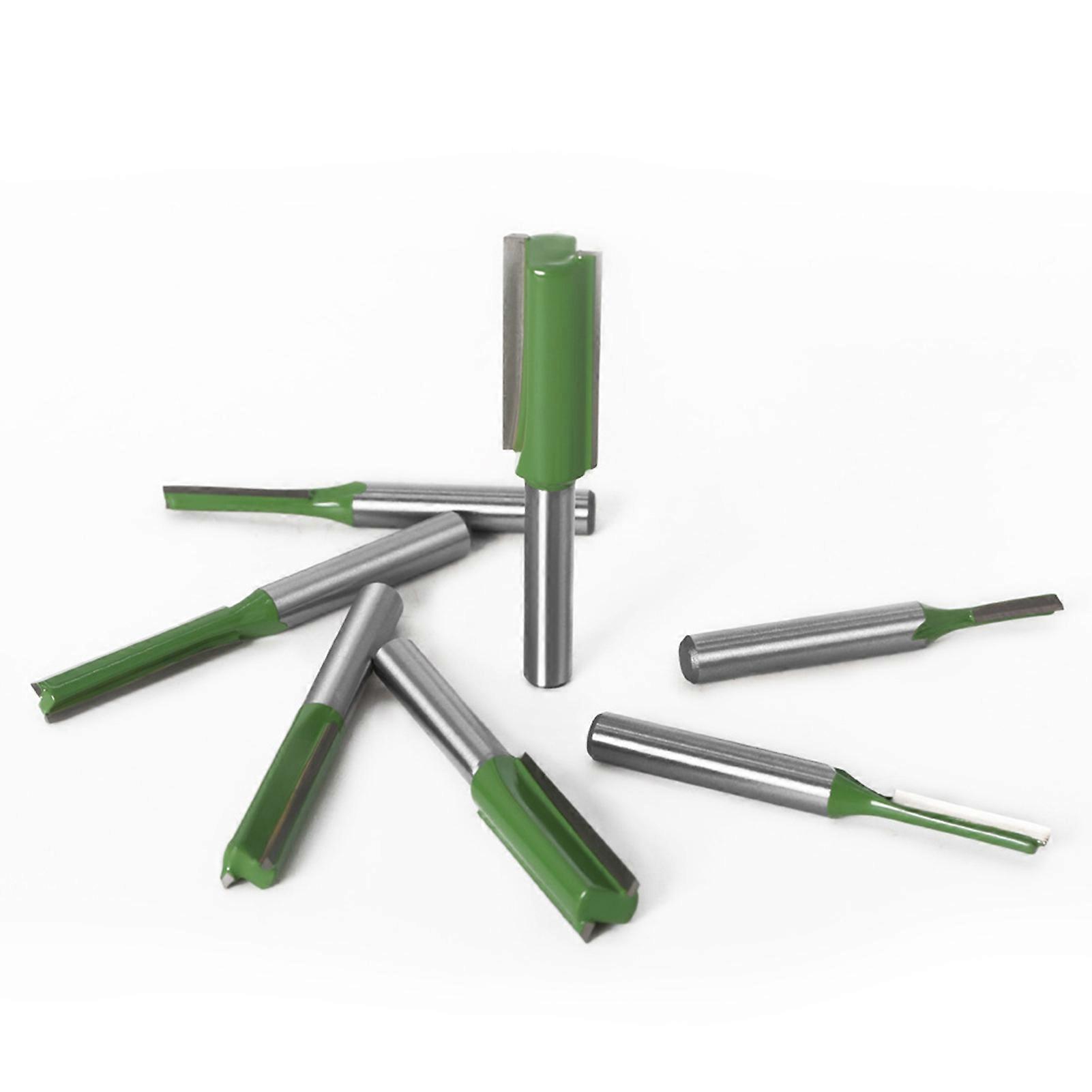 7PCS Router Bits Set 6.35mm (1/4 Inch) Shank 3 4 5 6 8 10 12mm Blade Diameter Double Flute Straight Bit for Woodworking Milling Cutter Tool