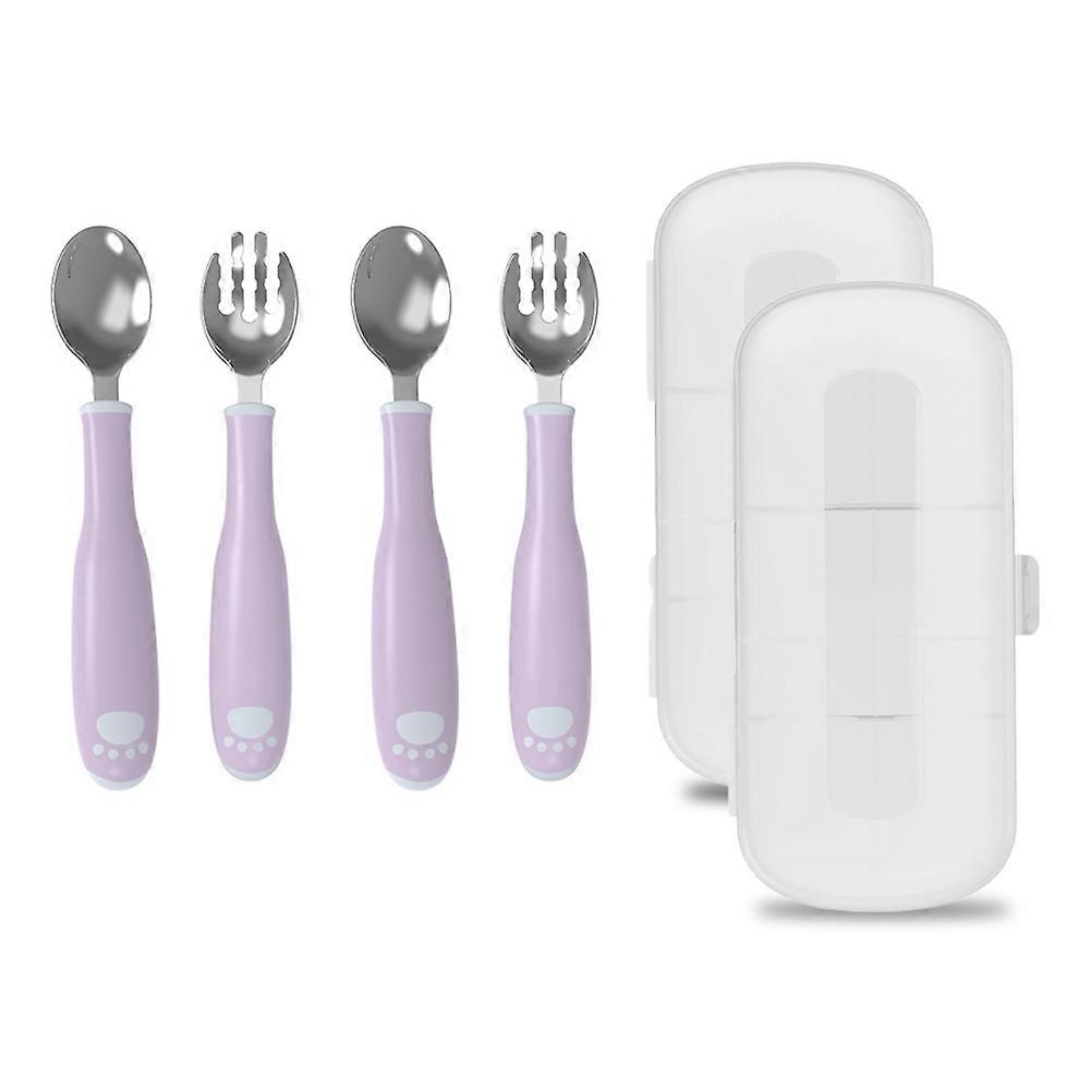 2 sets of children's eating training tableware stainless steel bendable fork and spoon set complementary food tools