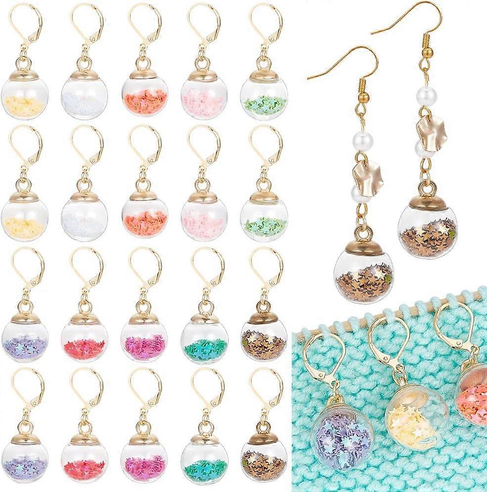 20 Pcs 10 Colors Glass Ball Stitch Markers Star Glitter Sequins Knitting Stitch Markers Removable Leverback Hook Locking Stitch Marker for Knitting We