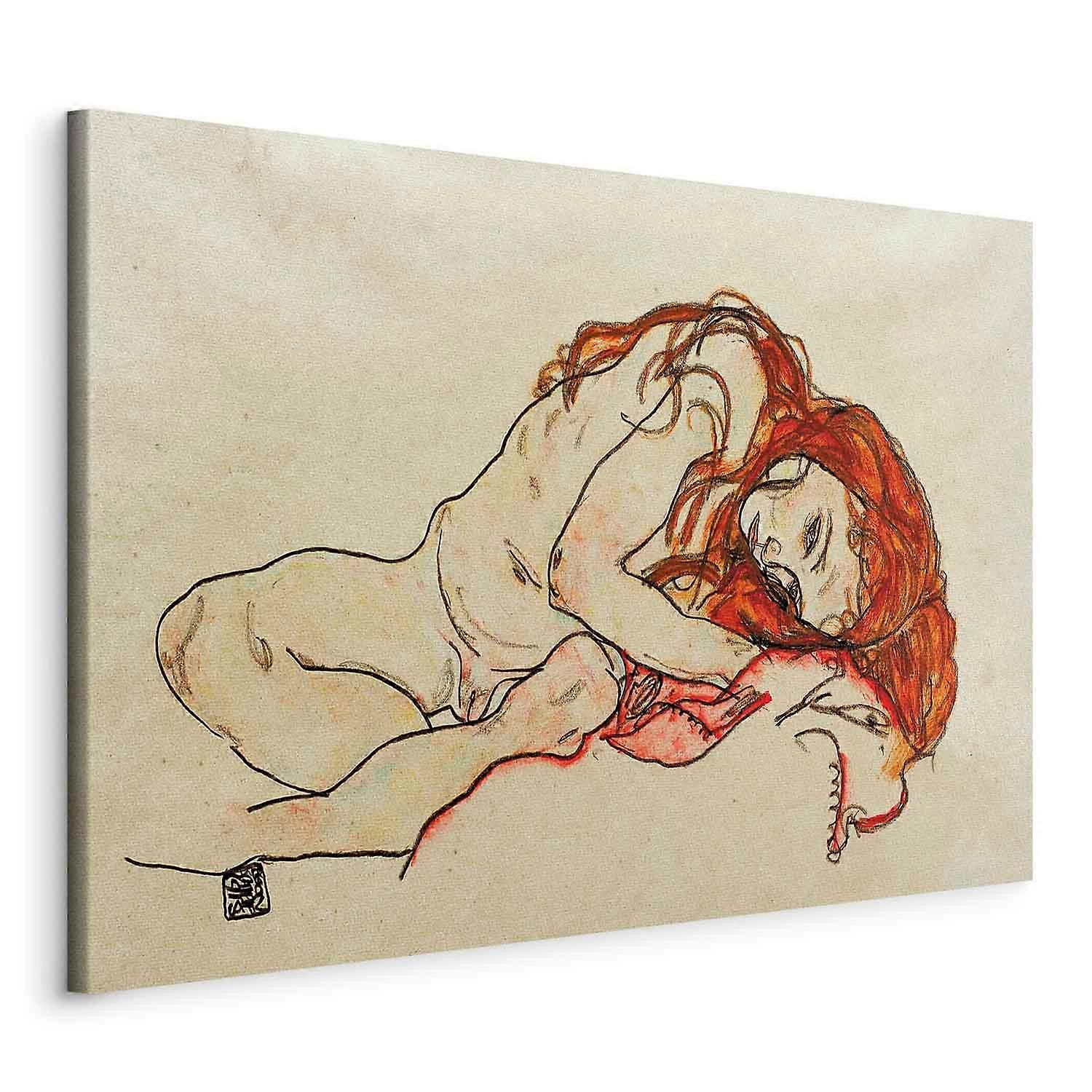 Canvas Print - Crouched Girl With Bowed Head