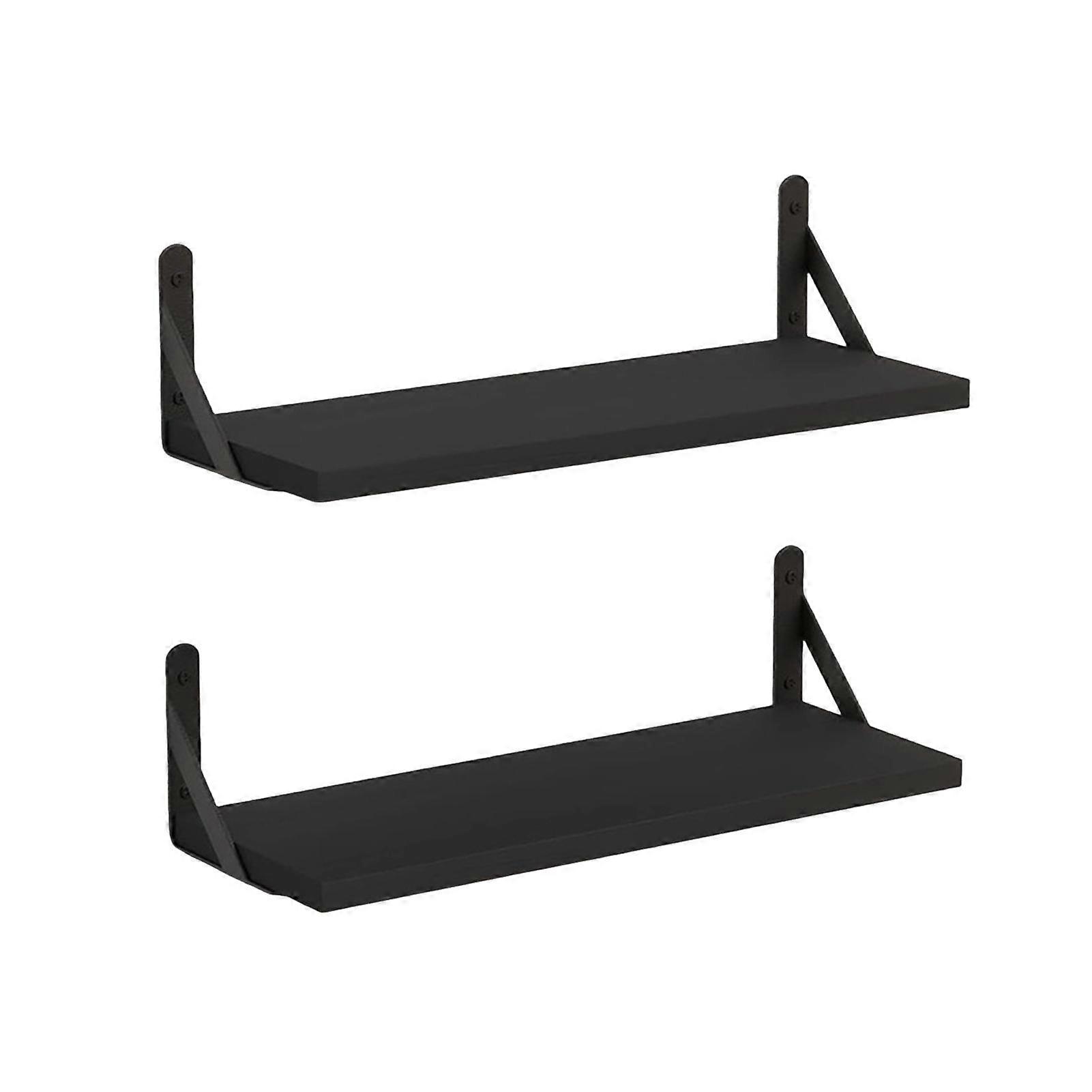 2Pcs Wall Mounted Storage Rack Large Floating Shelf 40lbs Load Capacity Easy Installation Wooden Storage Holder