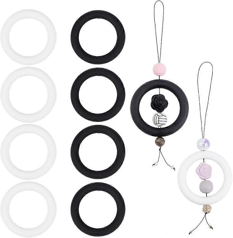 10Pcs 2 Colors Silicone Bead Ring Round Silicone Loop with 2 Hole 65mm Silicone Beadable O Rings Focal Frame Silicone Pendants for Keychain Jewelry Ma