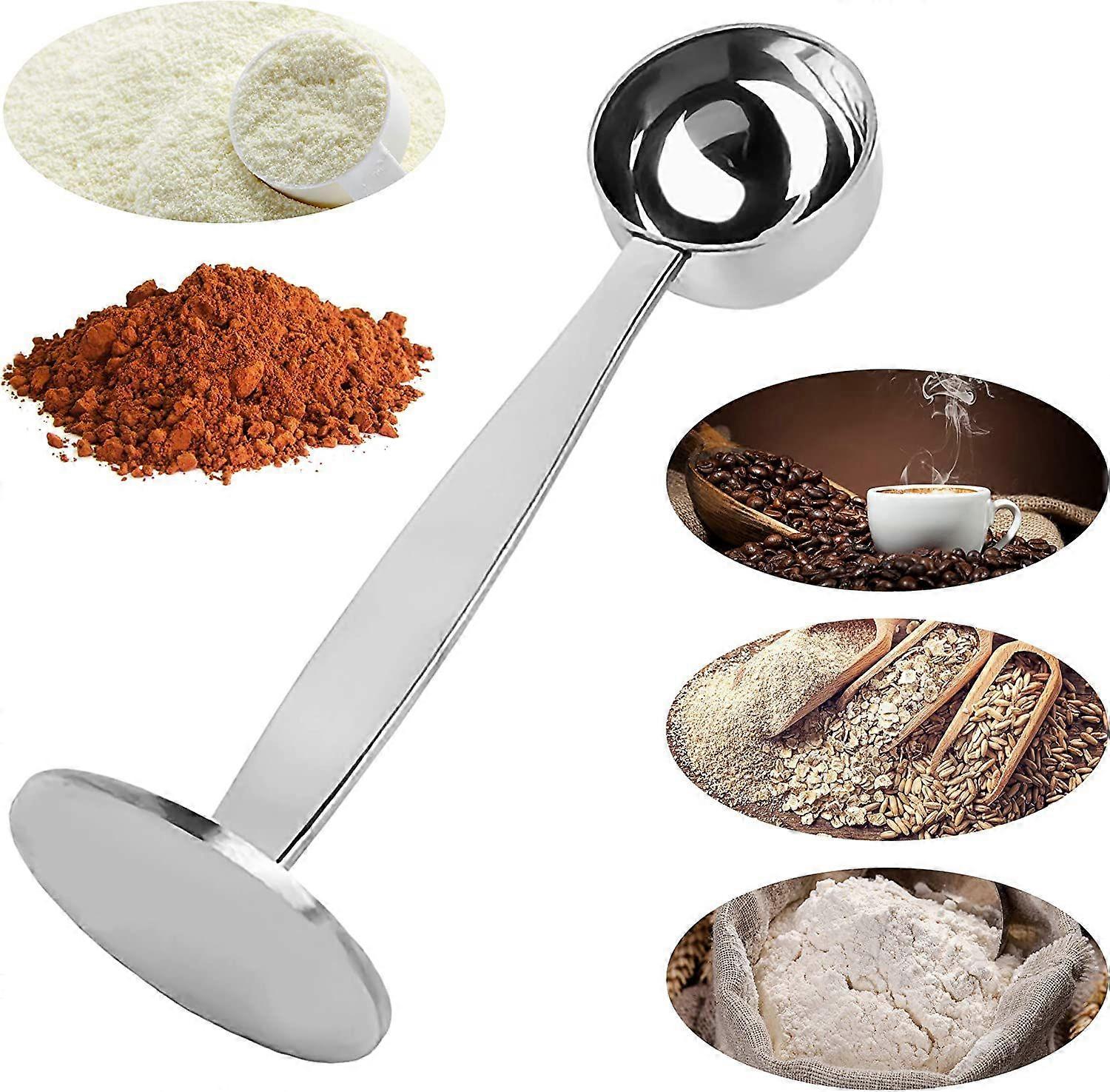 2-in-1 Coffee Scoops, 304 Stainless Steel Tablespoon Measure Spoon, with Pressed Bottom for Coffee Bean Press Coffee Grinding PressingSilver15 ml