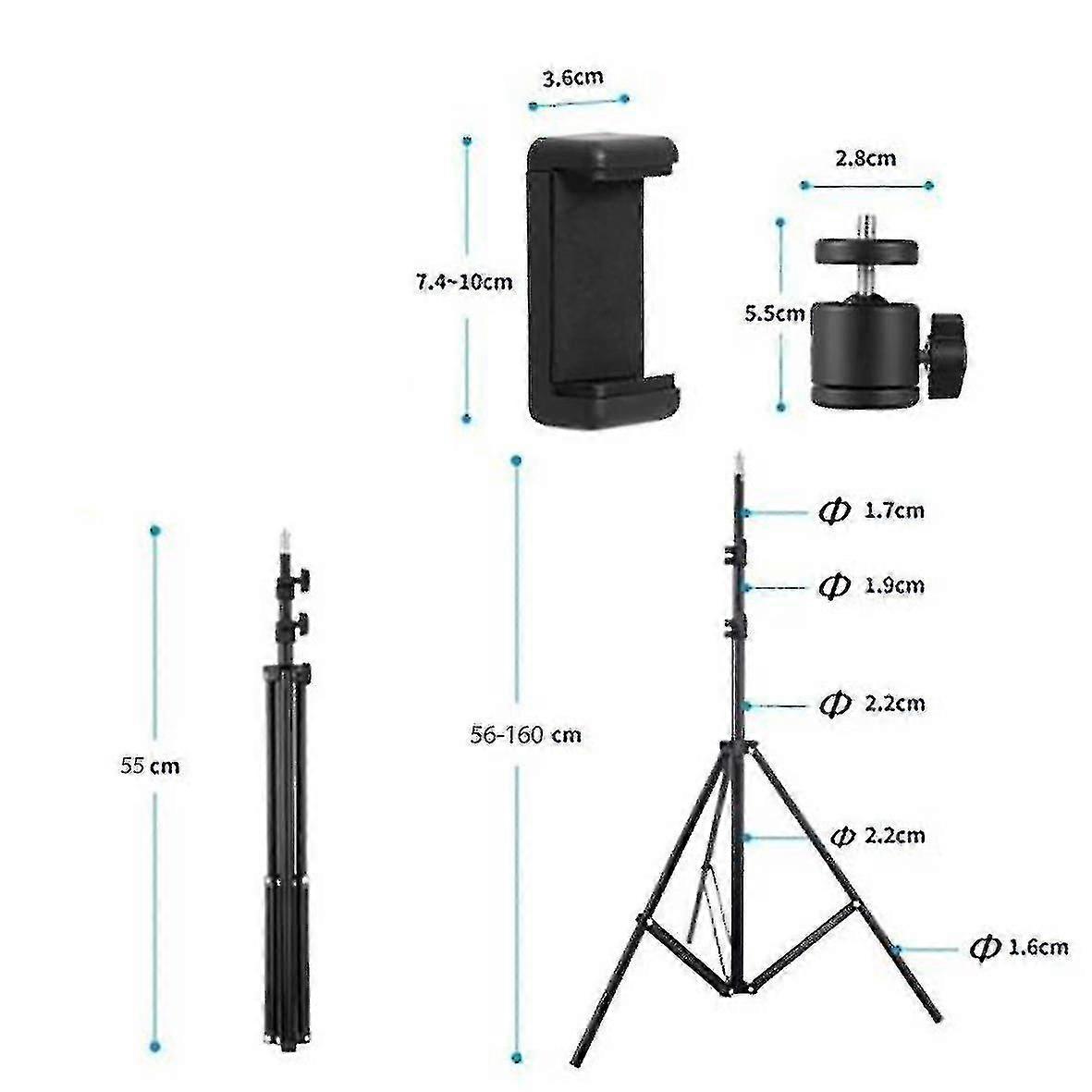 Adjustable 1.6m Tripod Stand Mobile Phone Camera Holder With Carry Bag ...