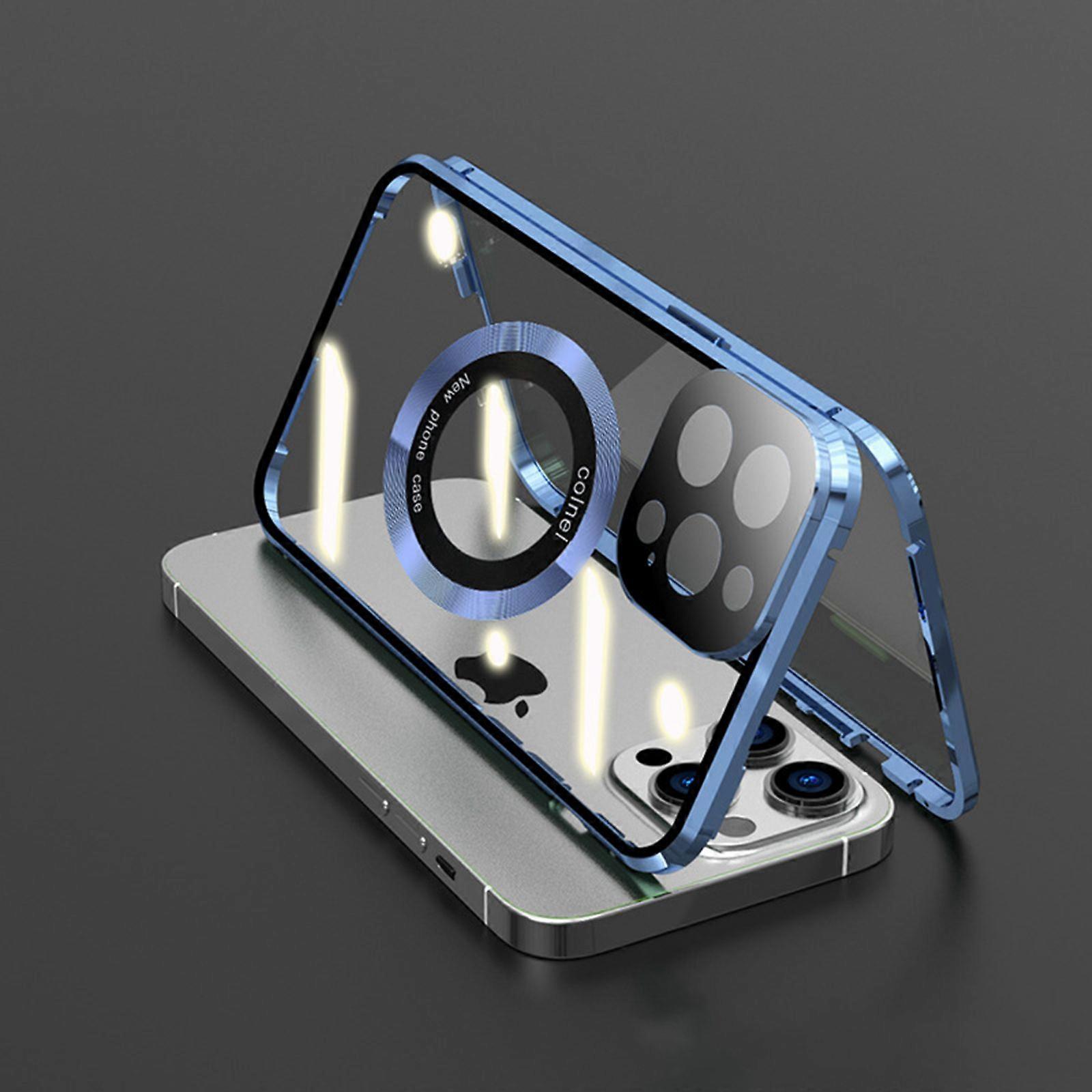 Magnetic Magsafe Case for iPhone 15 Plus HD Double Sided Tempered Glass Protective Case Shockproof Flip Cover with Camera Protector