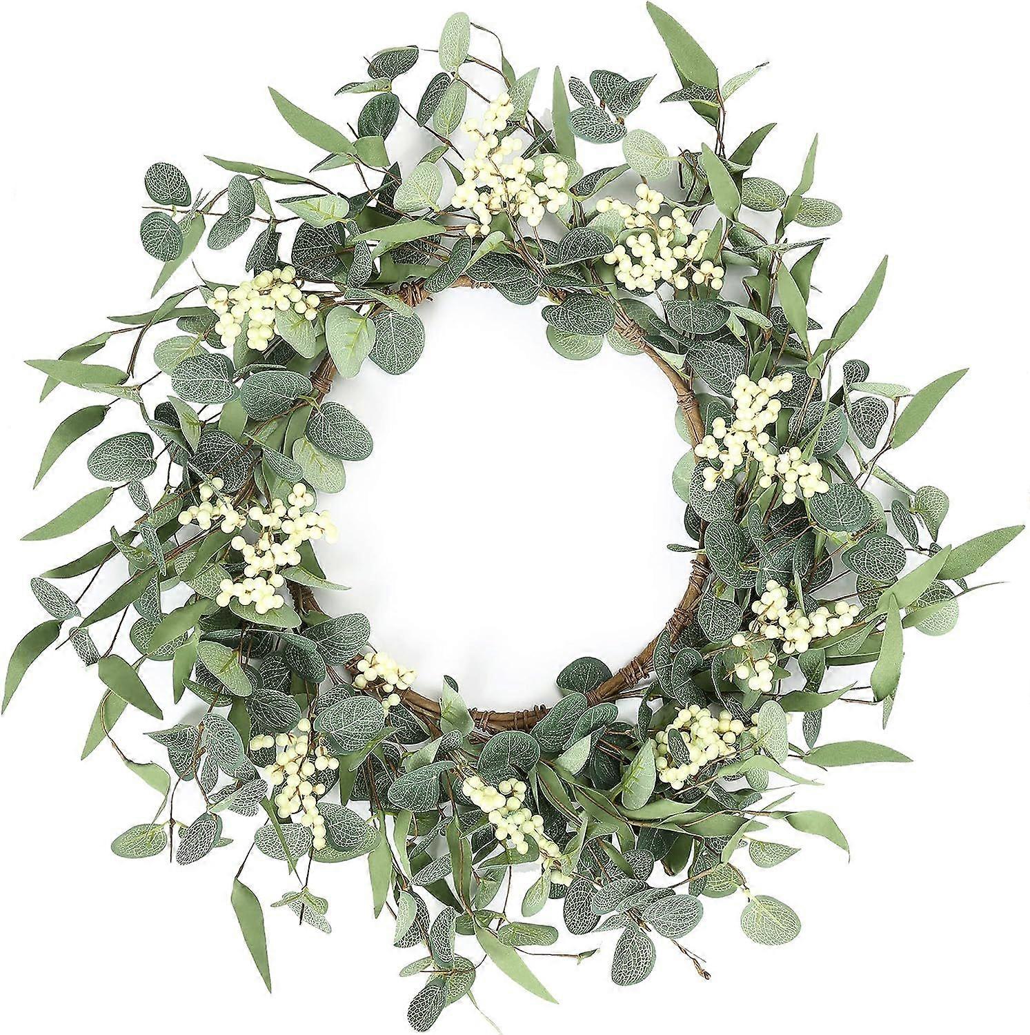 Wekity Eucalyptus Wreaths for Front Door Wreath Welcome Sign for Spring Summer Green Wreath, Home Porch Farmhouse Door Wall Window Party Decoration