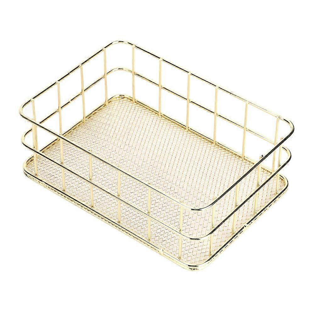 Golden Iron Wire Mesh Desktop Organizer Basket - Gold Color, Office and Home Storage Solution, Durable and Stylish Design