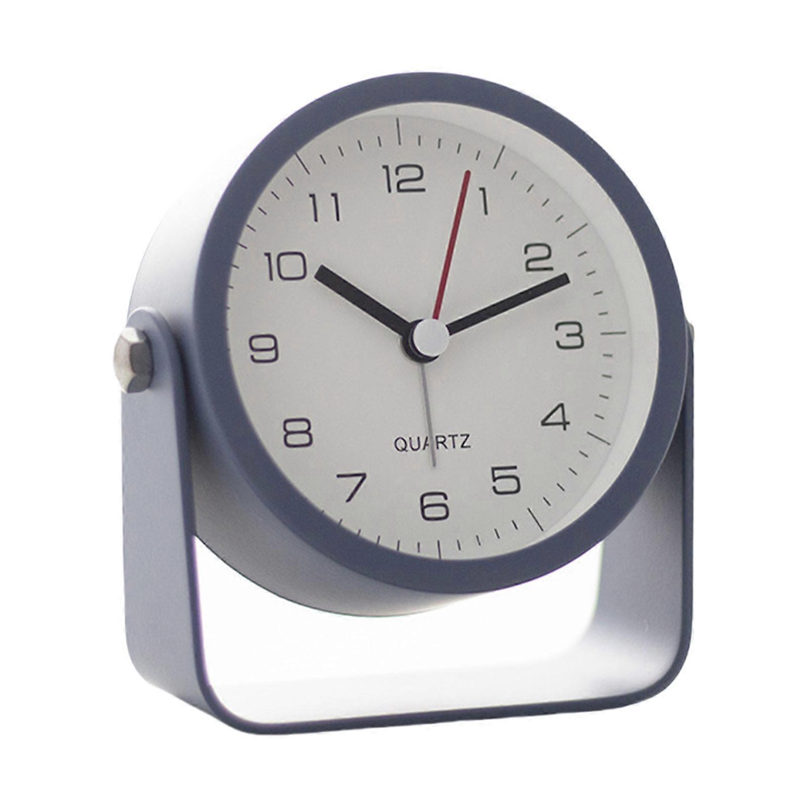 Easy to Set Tabletop Rotating Alarm Clock with Night Light Metal Analog Clock Battery Operated Home Bedroom Decoration  Blue