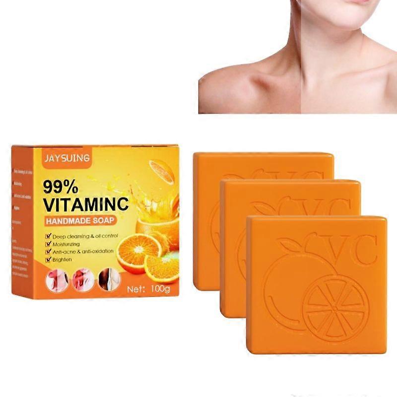 3Pcs 100g VC Handmade Soap Whitening Soap Foaming Net Improve Dull And Bright Skin