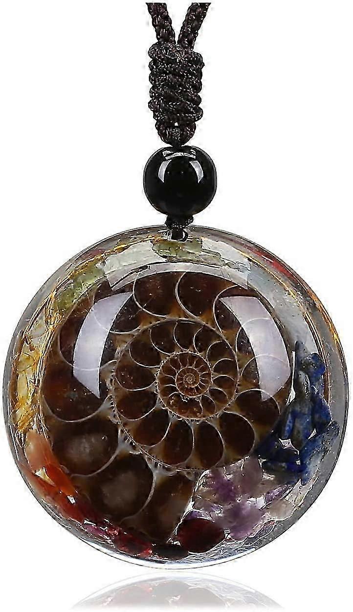 Chakra Healing Crystal Stone Necklace Ammonite Fossil Natural Round Gemstone Spiral Protection Amulet Pendant Necklace Jewellery