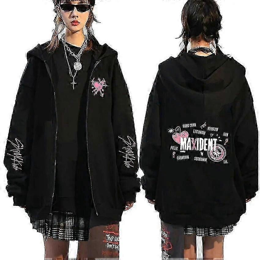 אופנה קוריאנית תועה ילדים קפוצ'ון רוכסן מקסימלי גברים בגדי ריקוד נשים קרדיגן רוכסן מעיל קפוצ'ונים זוגות סווטשירטים אופנתיים מזדמנים שחור