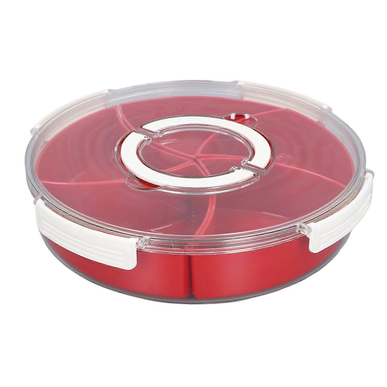 5 Compartments Snack Box Container Round Snack Divided Rotating Serving Tray With Lids and Handle fo