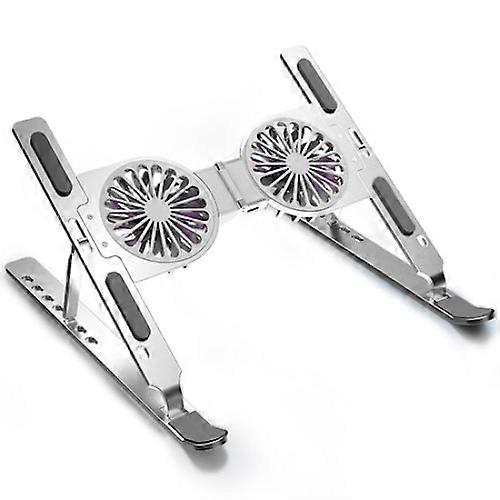 Laptop Stand Portable Foldable, Aluminum Alloy Cooling Fans with RGB Lights, Adjustable Height for Ergonomic Design (Silver)