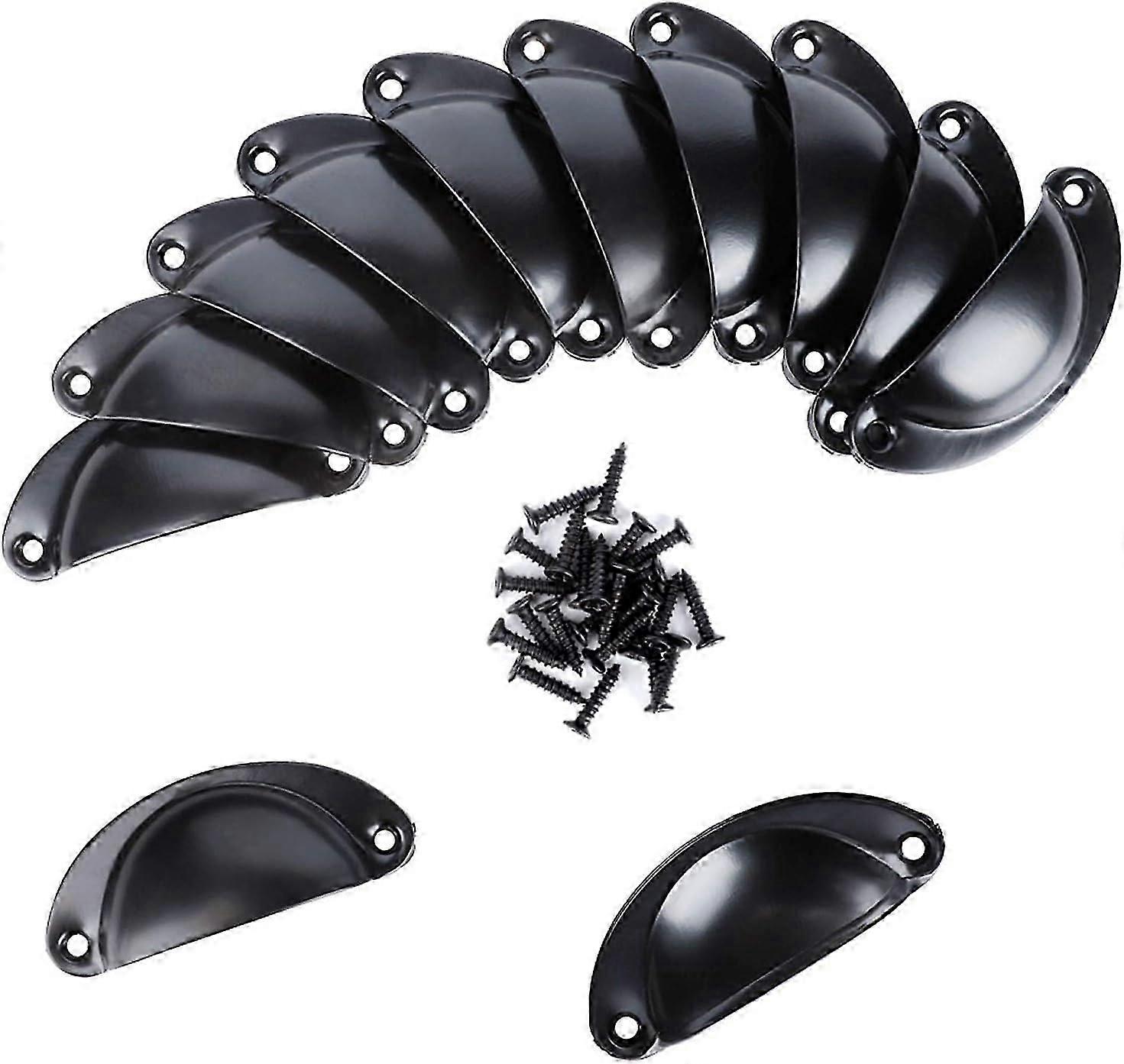 12 Pack Seashell Shaped Iron Handles for Kitchen Cupboard Door, Drawer Pulls (Black Cup Pulls)