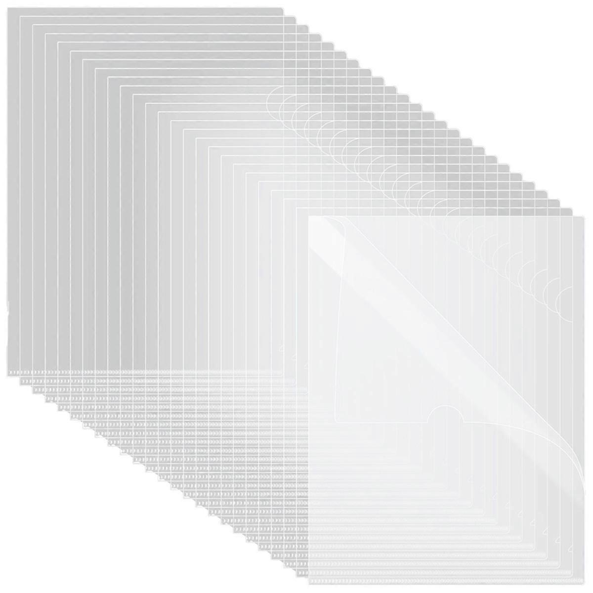 60pcs Plastic Clear File Folders L Shape Copy Security Project Folders Paper Sleeve Folders for A4 / Letter Size Paper