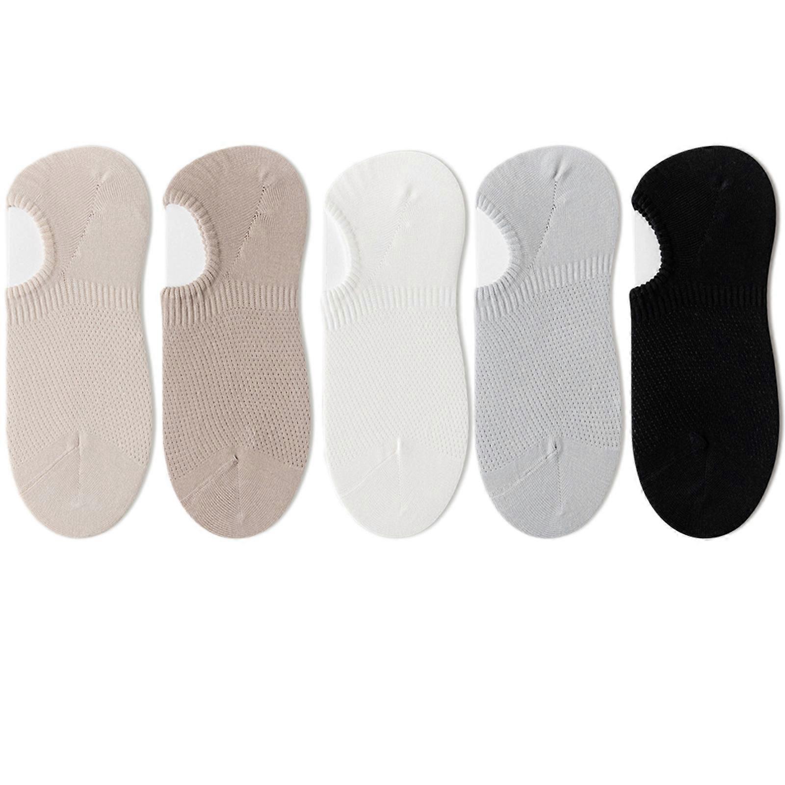 5 Pairs Summer Low Cut Invisible Short Boat Socks for Women Solid Color Breathable Thin Mesh Non-Slip Cotton Liner Socks Combination of eight
