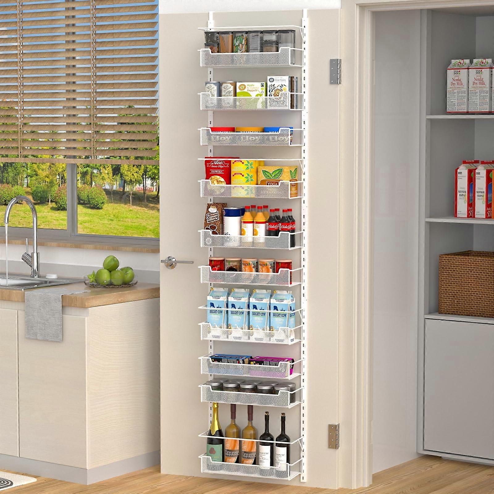 Adjustable Over the Door Pantry Organizer for Kitchen Storage, 10 Tier Rack, Metal Frame, Space-Saving Solution