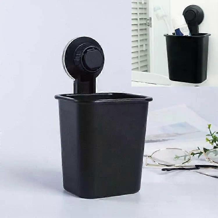 Toothpaste Toothbrush Holder-Suction Wall Shelf,Black-Black