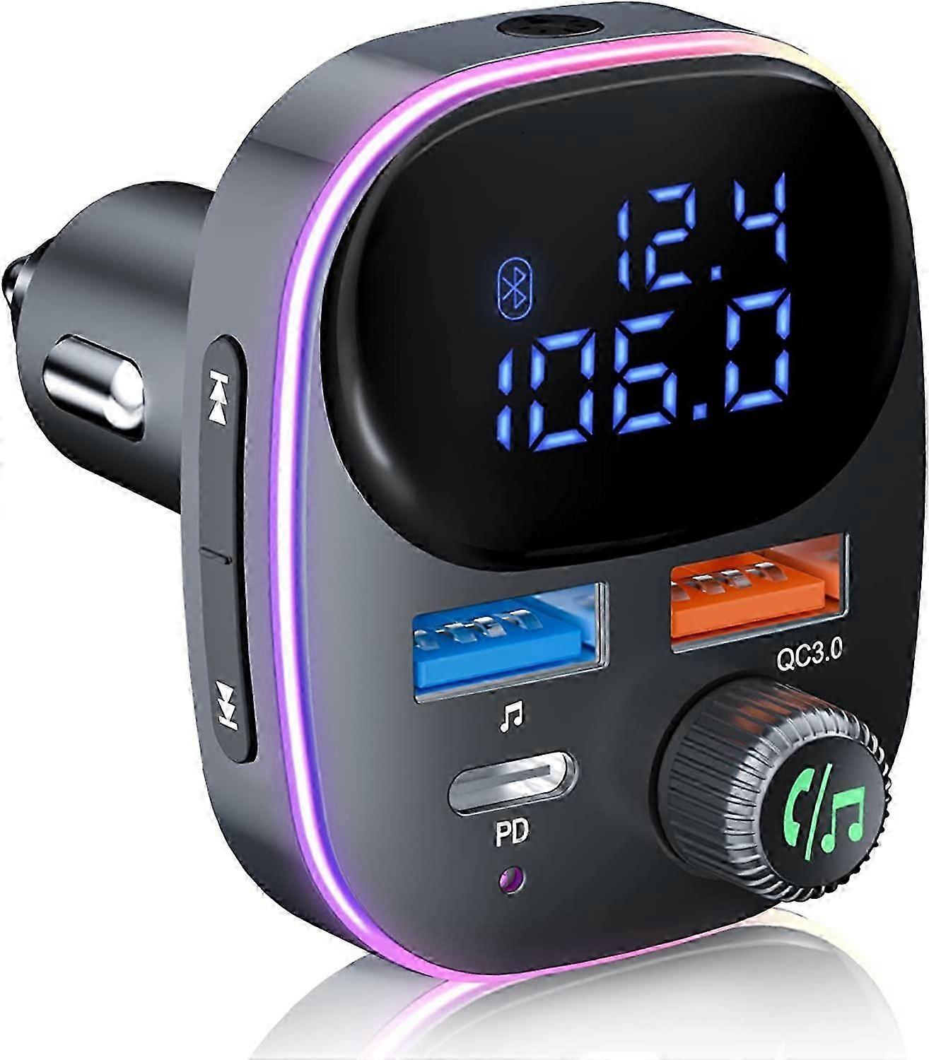 Bluetooth V5.3 FM Transmitter, Radio Transmitter Handsfree Car Kit MP3 Player QC3.0 PD3.0 Car Charger
