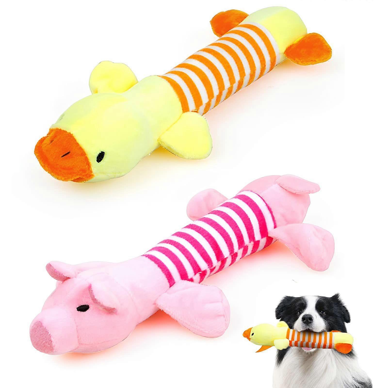 Squeaky Dog Soft Toy, Dog Plush Chew Toy Duck Pig Dog Companion, Plush Dog Teeth Cleaning Toy for Small Medium Dog