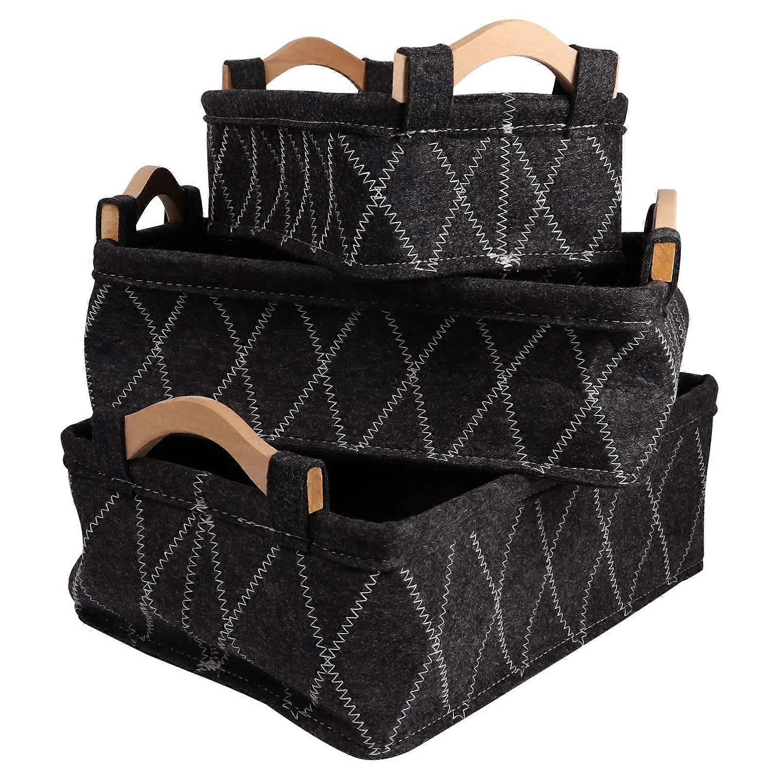 1 Set 3 Pcs Cosmetic Storage Basket Shelf Organizer Bins Foldable Felt Makeup Baskets With Handles Desk Drawer Organizer