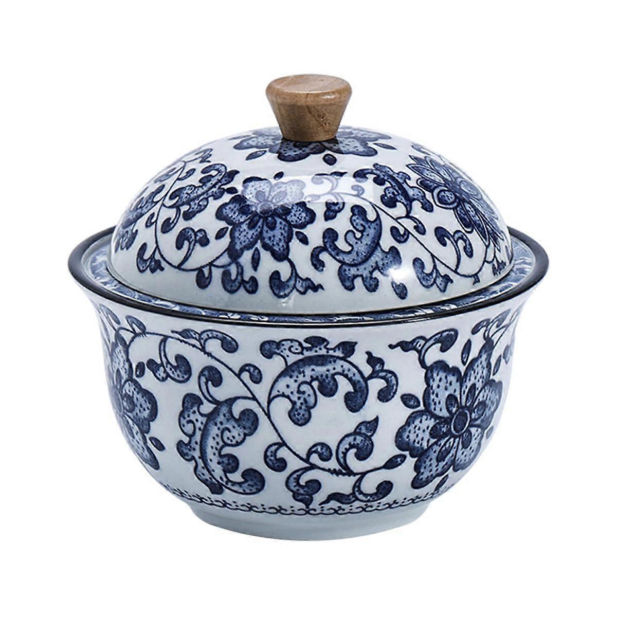 Blue and White Porcelain Ashtray with 5Inch Lid, Ash Holder for Living Room