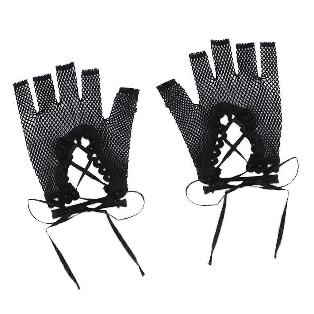 Damer Spets Mesh Handskar Elegant Handled Fingerlös Svart,
