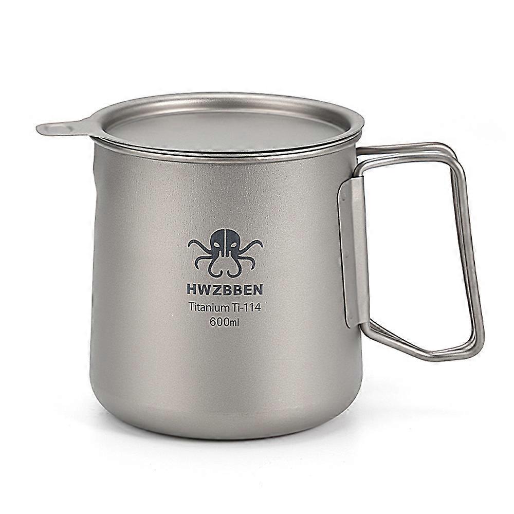 Titanium Tea Cup with Folding Handle Outdoor Camping Tea Maker Mug with Tea Strainer 600ml