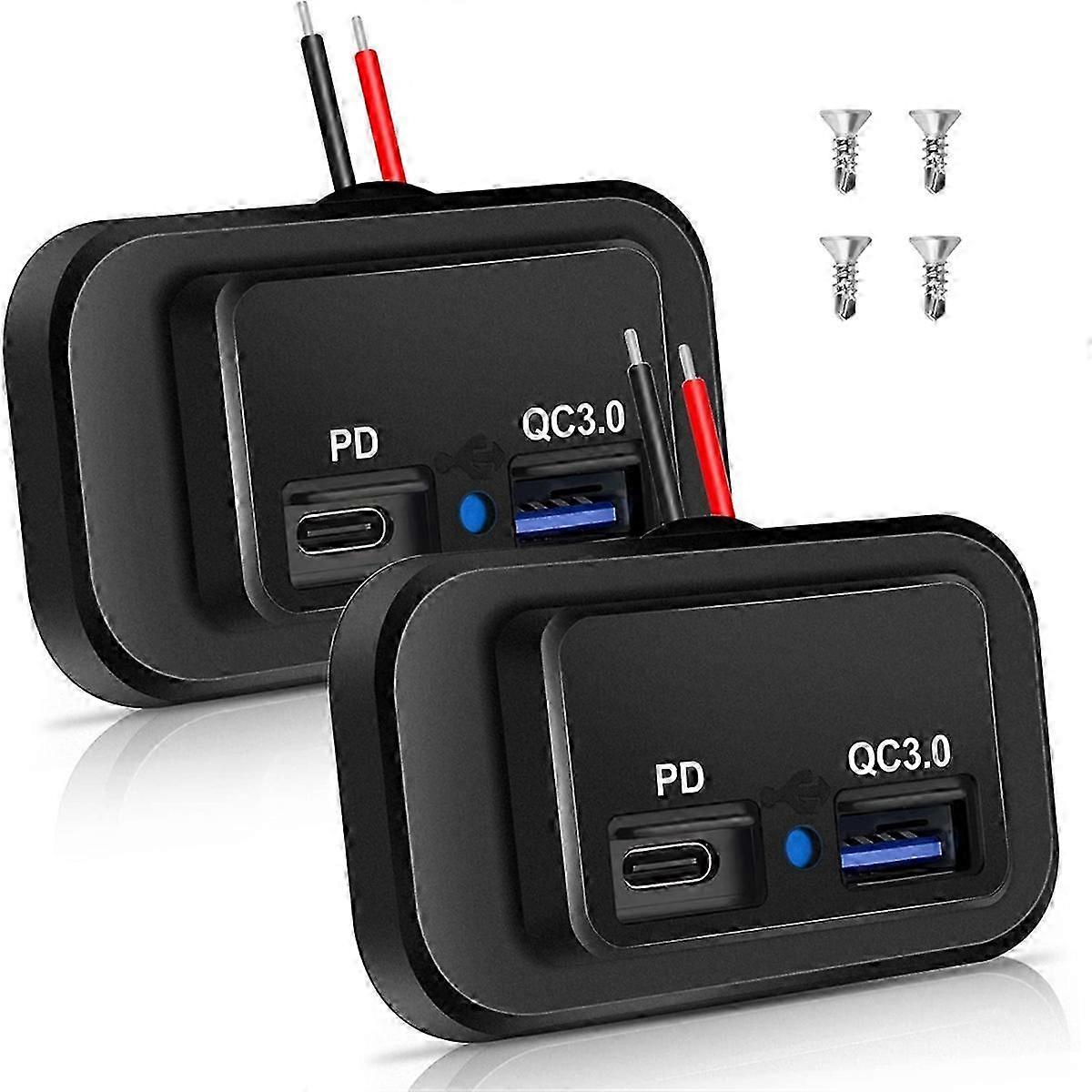 12V/24V RV USB Outlet, Dual PD3.0 Type-C (USB C) & Quick Charge QC3.0 USB-A Port Panel Mount Car USB SZRH A-V