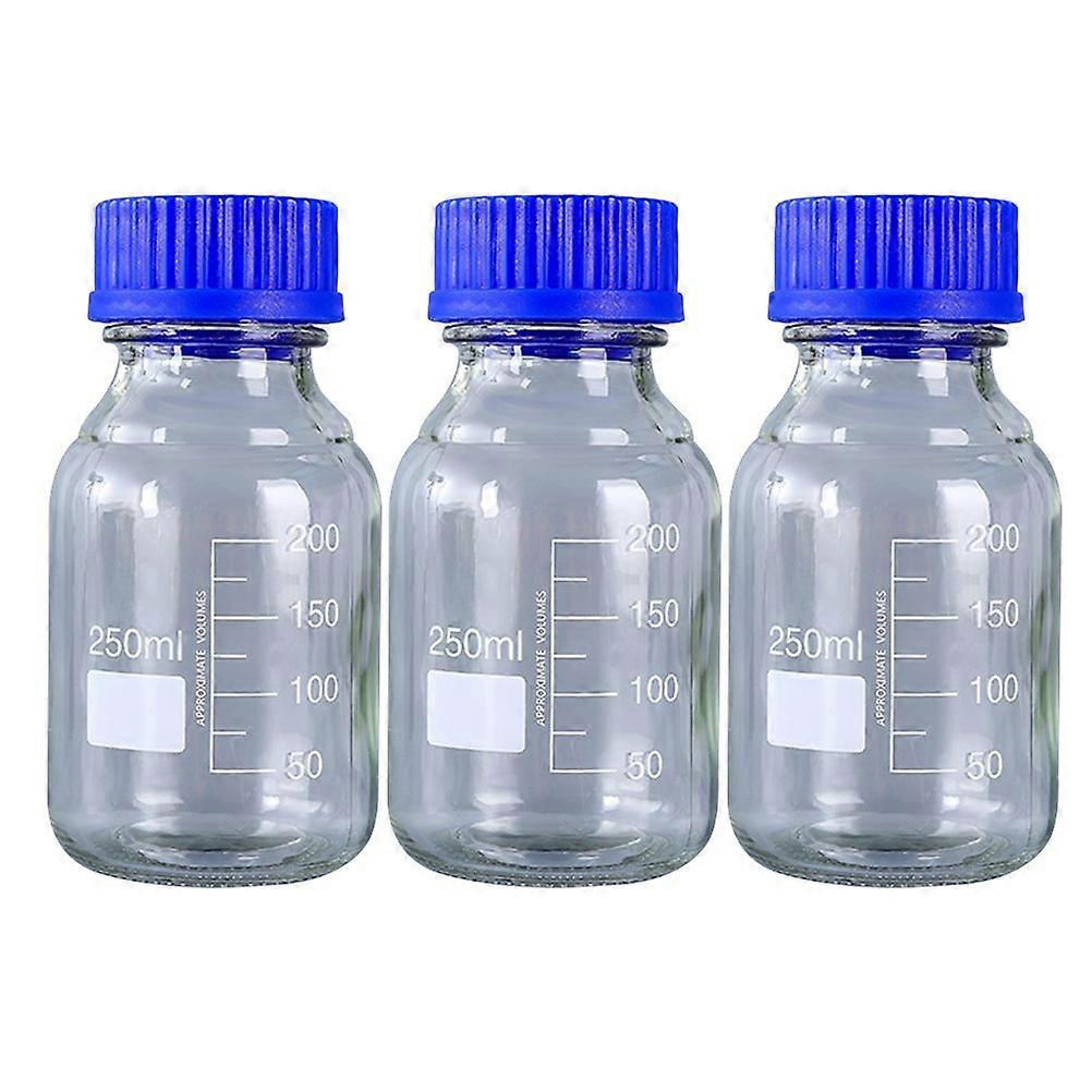 3stk reagensflasker glas kemisk flaske flydende forseglingsflaske 250ml