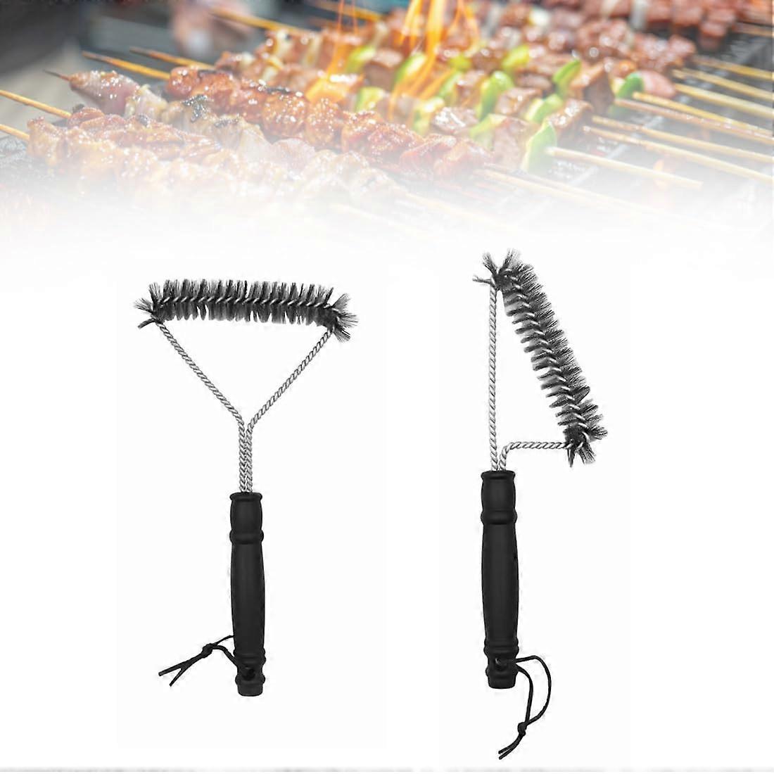 12 Inch Grill Brush Set of 2, Triangular 360° Cleaning, Heat-Resistant Plastic Handle, Compatible with Gas and Charcoal Grills