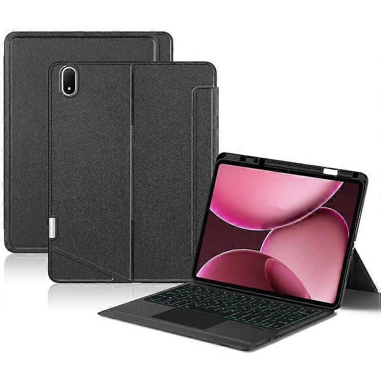 Compatible For Oppo Pad 4 Pro Leather Case + Bluetooth-Compatible Keyboard with Backlight Trackpad